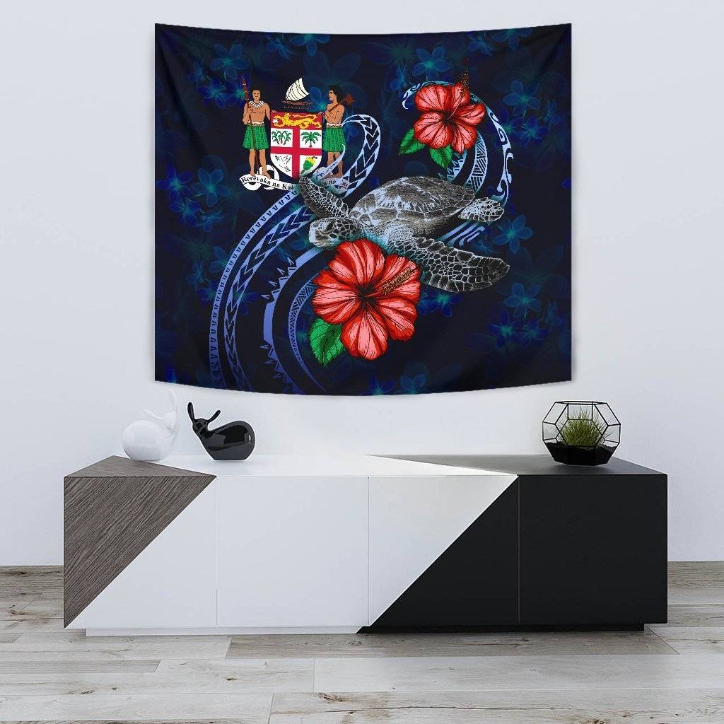 Fiji Polynesian Tapestry - Blue Turtle Hibiscus - Vibe Hoodie Shop