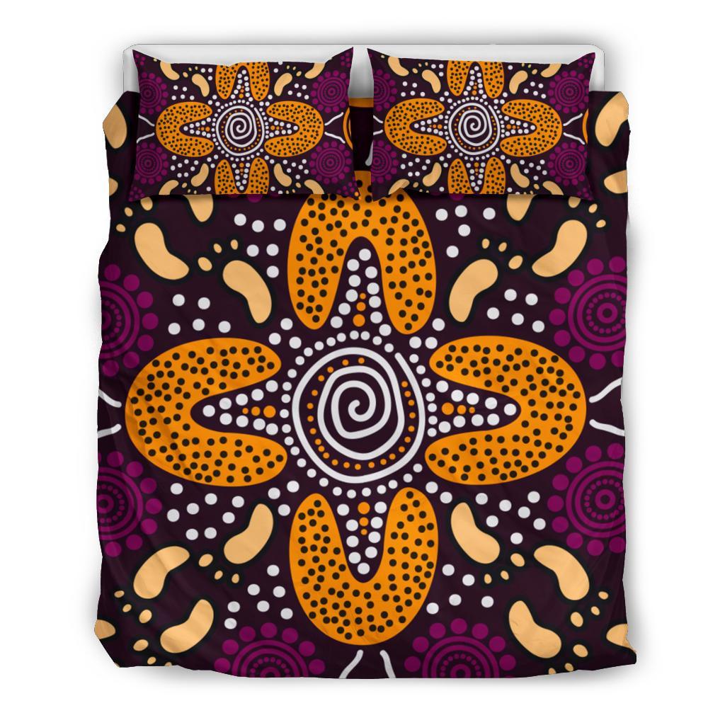 Aboriginal Bedding Set - Flowers Dot Panting Art - Vibe Hoodie Shop