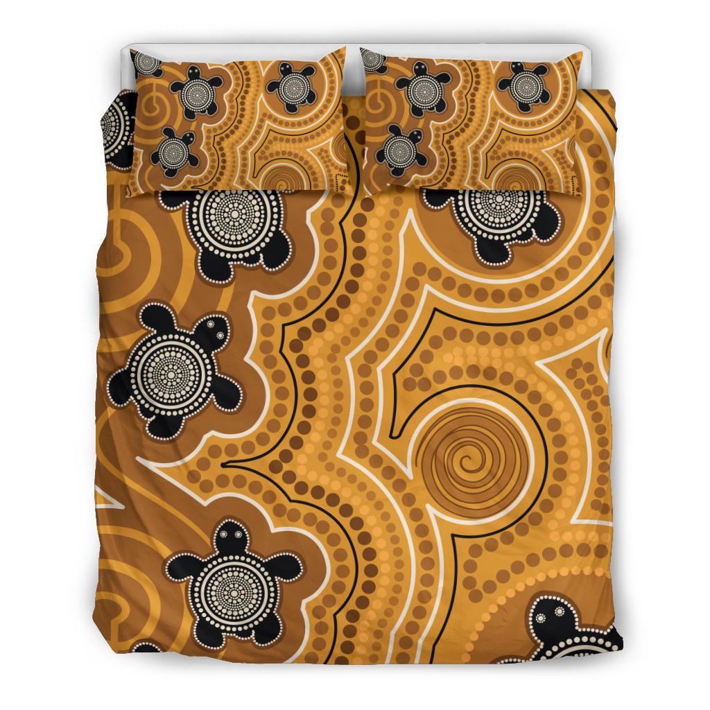 Aboriginal Bedding Set - Indigenous Turtle Gold Version - Vibe Hoodie Shop