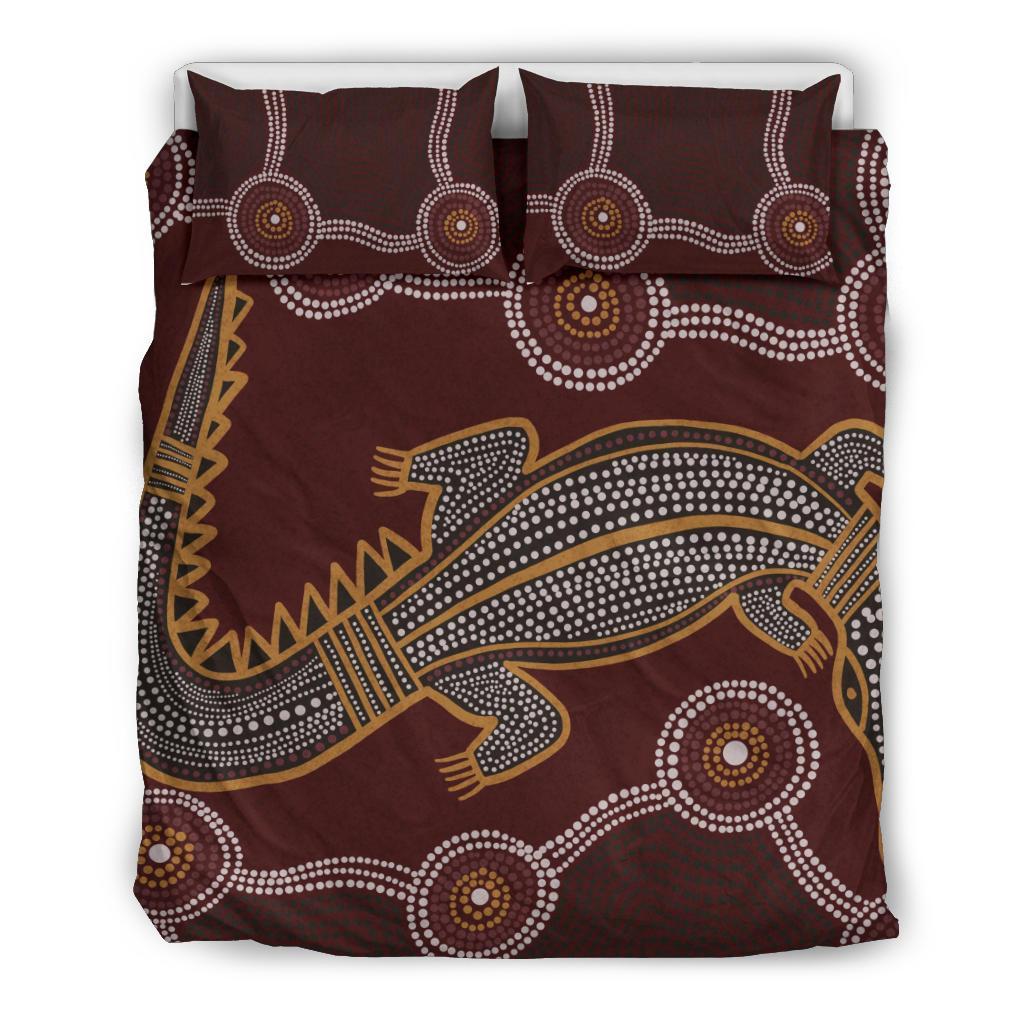 Aboriginal Bedding Set - Indigenous Crocodile Brown Color - Vibe Hoodie Shop