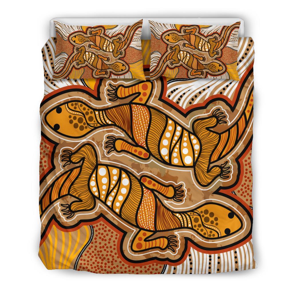 Aboriginal Bedding Set - Indigenous Two Lizard Vintage Stye - Vibe Hoodie Shop