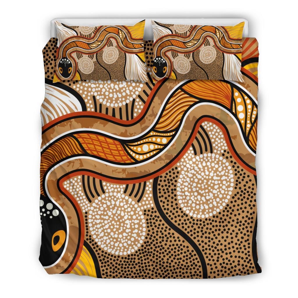 Aboriginal Bedding Set - Indigenous Snake Vintage Stye - Vibe Hoodie Shop