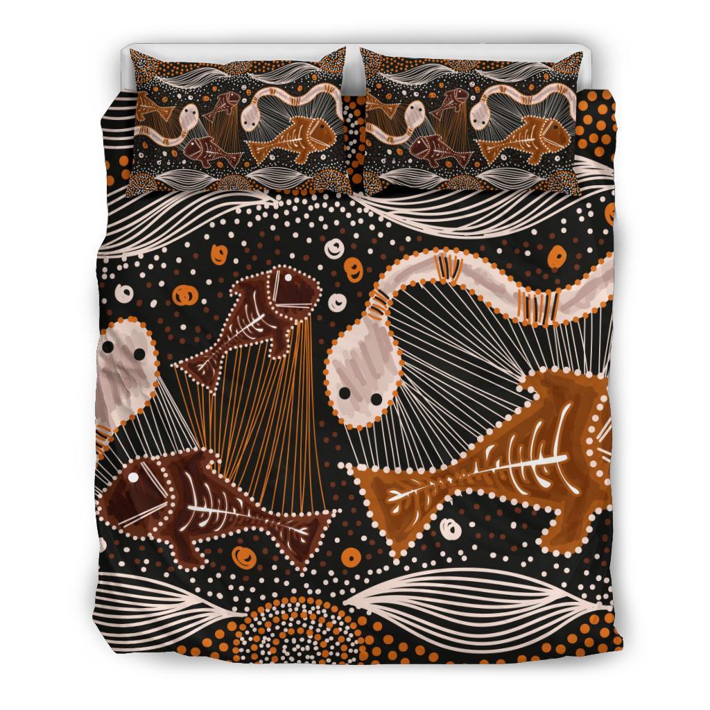 Aboriginal Bedding Set - Indigenous Fish and Snake - Vibe Hoodie Shop