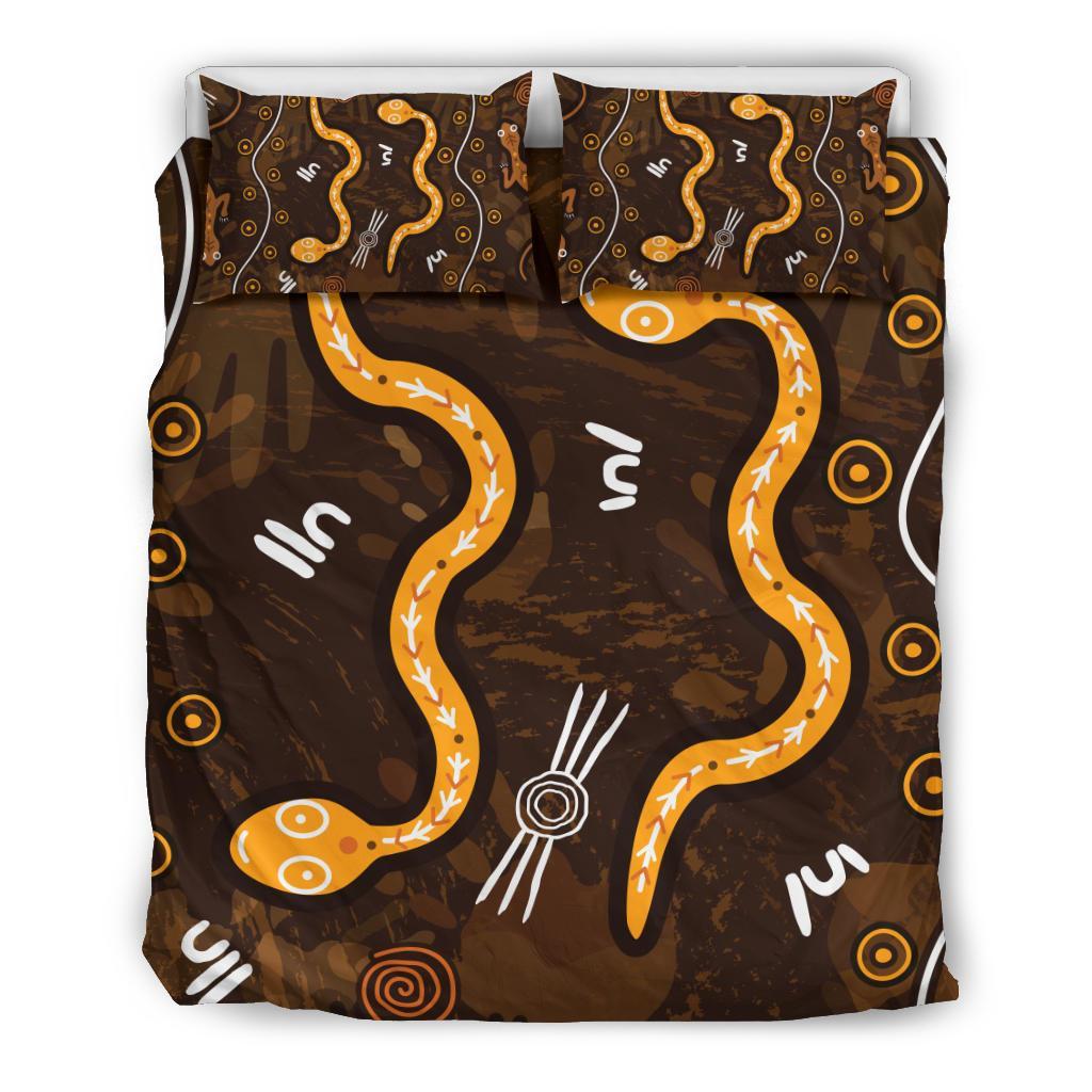 Aboriginal Bedding Set - Indigenous Snake Hand Brown Color - Vibe Hoodie Shop