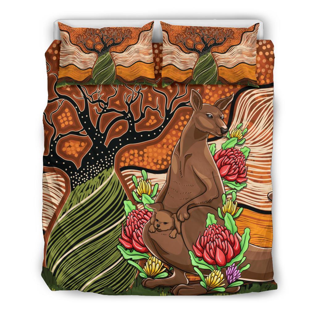 Aboriginal Bedding Set - Kangaroo With Indigenous Tree - Vibe Hoodie Shop