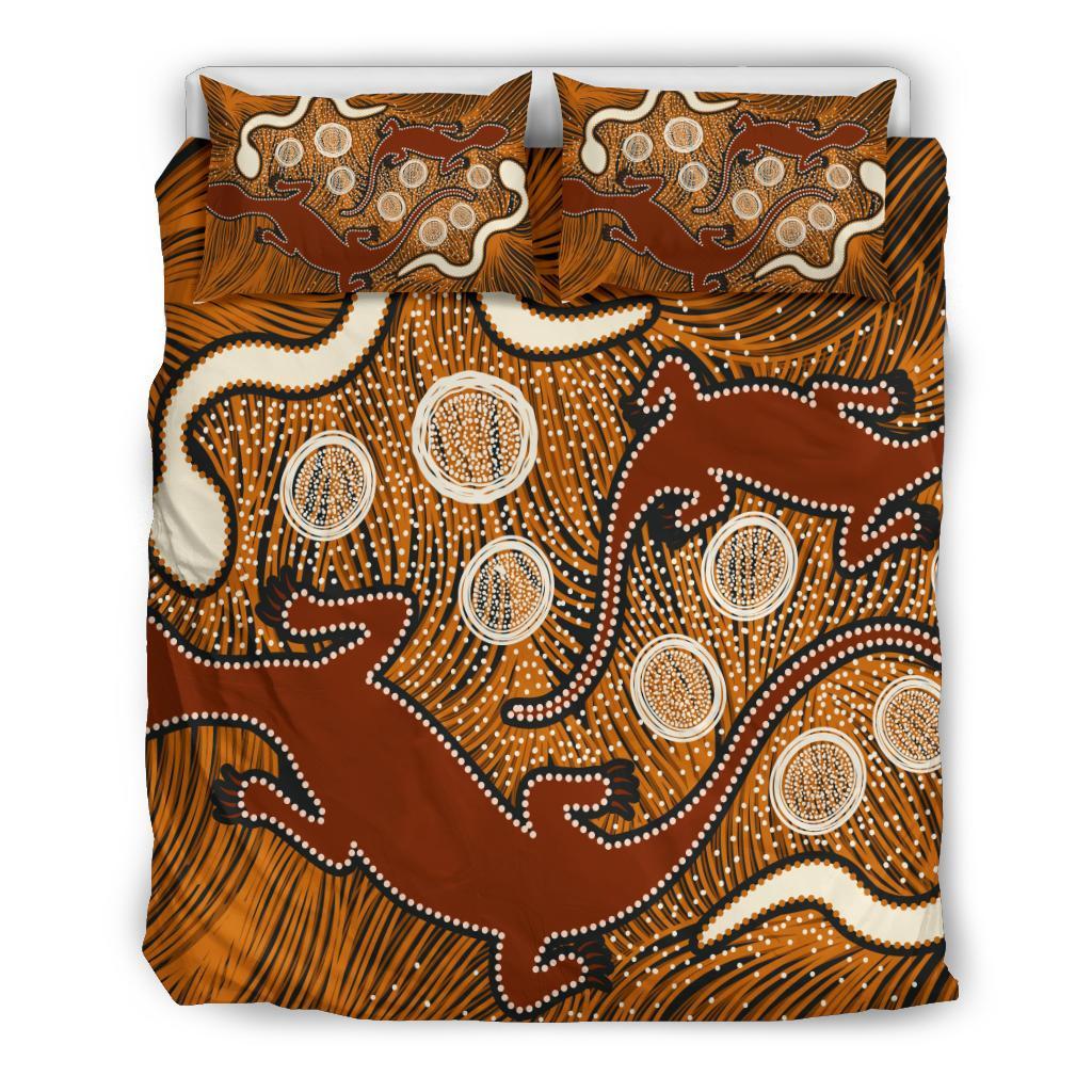 Aboriginal Bedding Set - Indigenous Brown Lizard and White Snake - Vibe Hoodie Shop