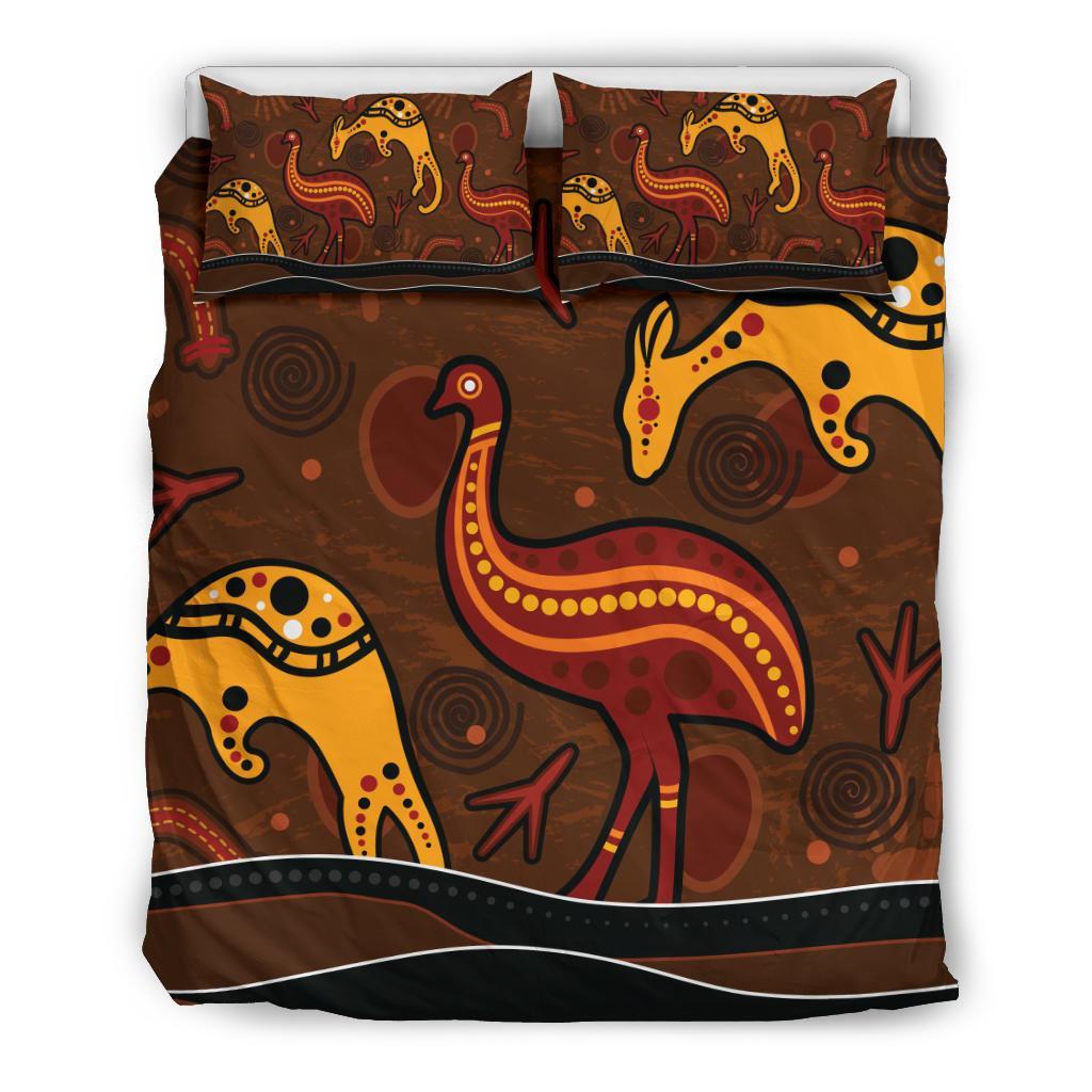 Aboriginal Bedding Set - Indigenous Kangaroo and Emu Brown Color - Vibe Hoodie Shop