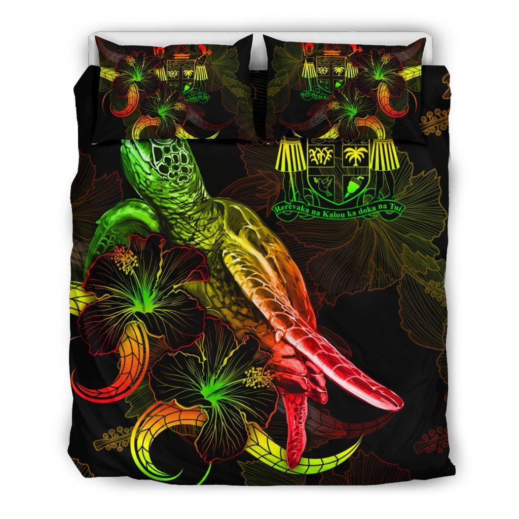 Fiji Polynesian Bedding Set - Turtle With Blooming Hibiscus Reggae - Vibe Hoodie Shop