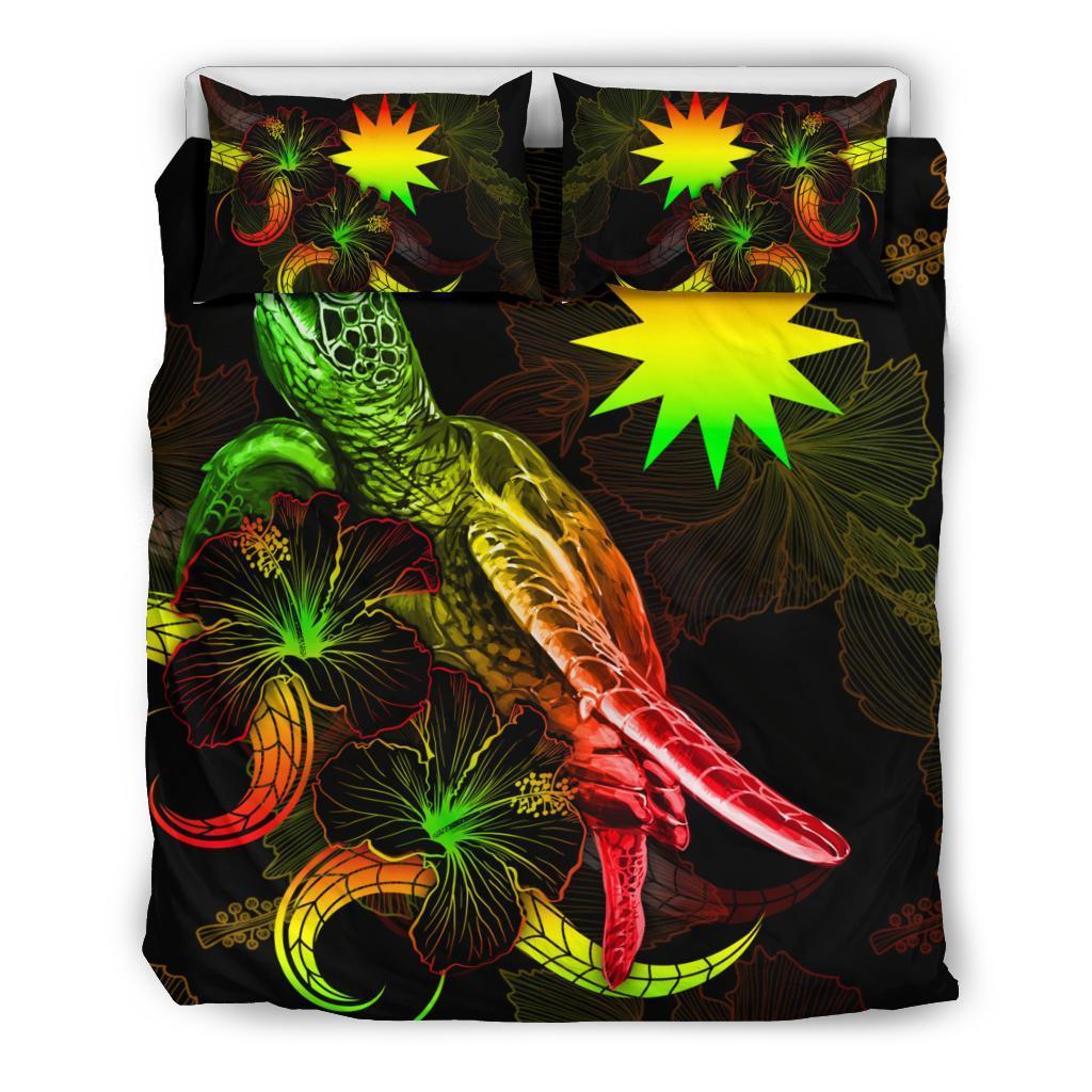 Nauru Polynesian Bedding Set - Turtle With Blooming Hibiscus Reggae - Vibe Hoodie Shop