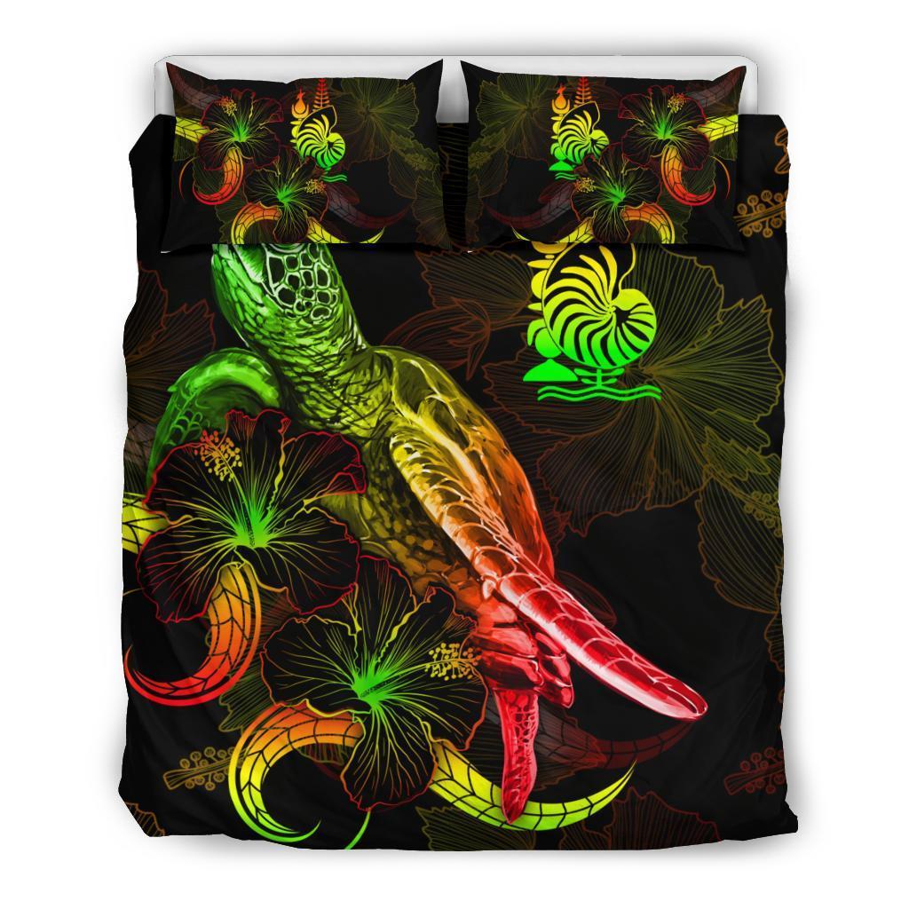 New Caledonia Polynesian Bedding Set - Turtle With Blooming Hibiscus Reggae - Vibe Hoodie Shop
