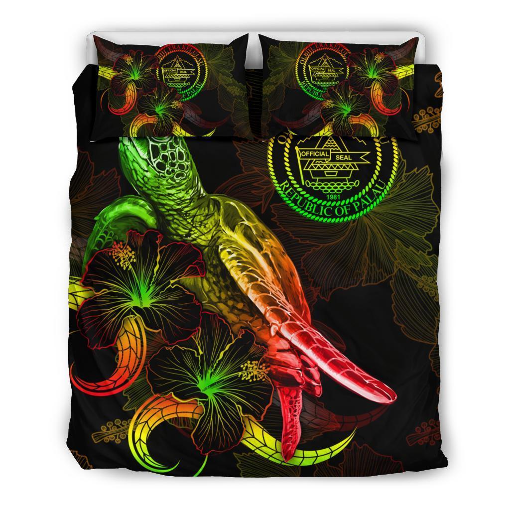 Palau Polynesian Bedding Set - Turtle With Blooming Hibiscus Reggae - Vibe Hoodie Shop