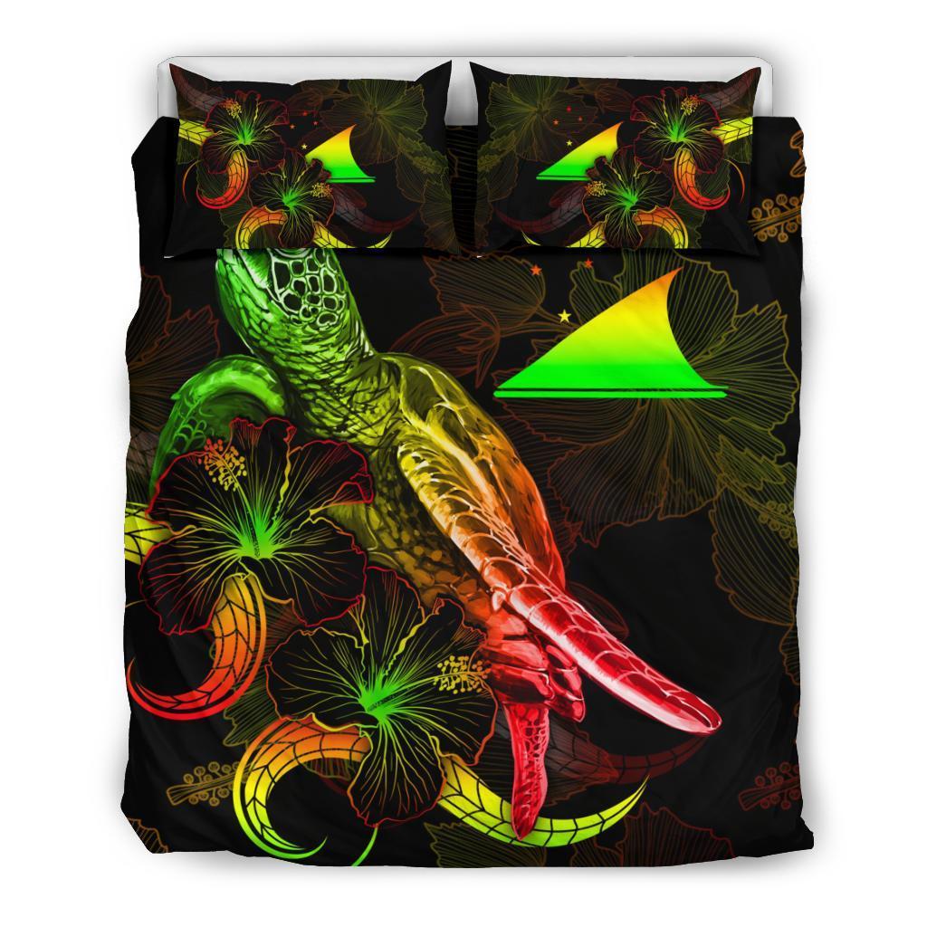 Tokelau Polynesian Bedding Set - Turtle With Blooming Hibiscus Reggae - Vibe Hoodie Shop