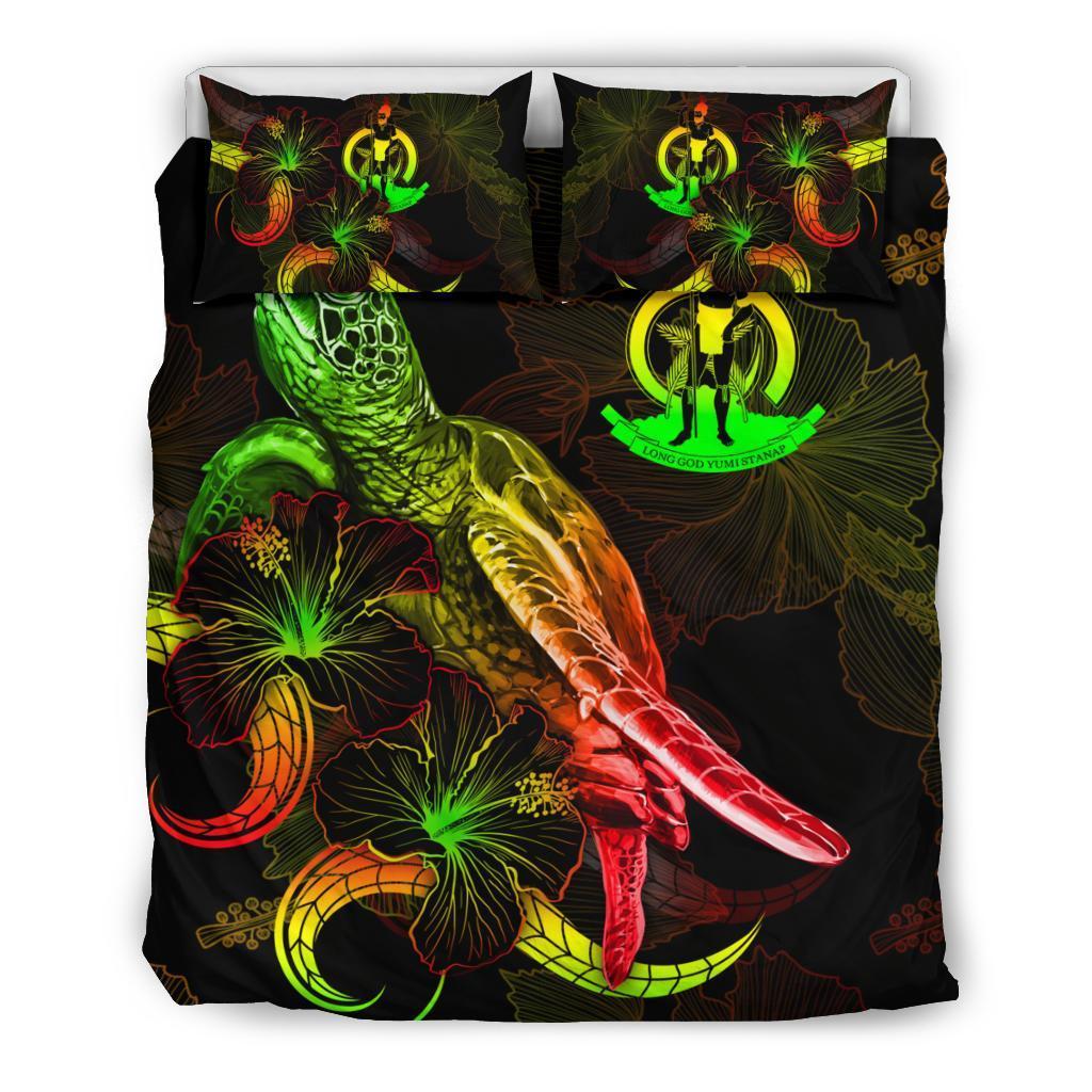 Vanuatu Polynesian Bedding Set - Turtle With Blooming Hibiscus Reggae - Vibe Hoodie Shop
