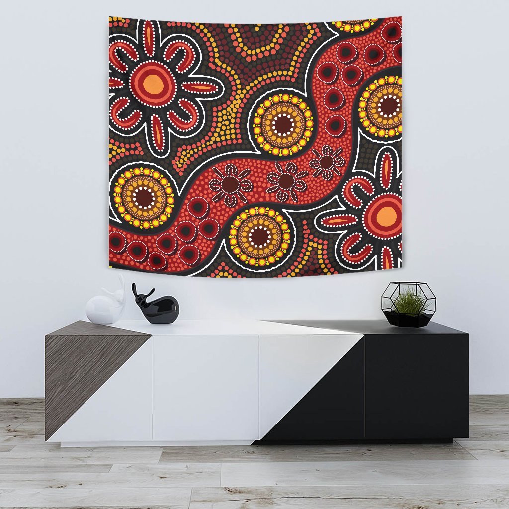 Aboriginal Tapestry - Indigenous Circle Dot Painting Style - - Vibe Hoodie Shop