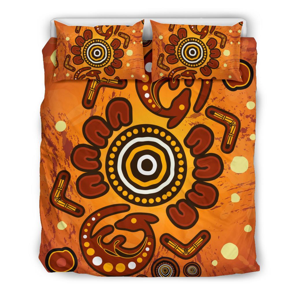 Aboriginal Bedding Set - Baby Kangaroo And Dot Painting Patterns - Vibe Hoodie Shop