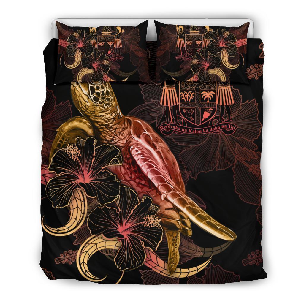 FiJi Polynesian Bedding Set - Turtle With Blooming Hibiscus Gold - Vibe Hoodie Shop