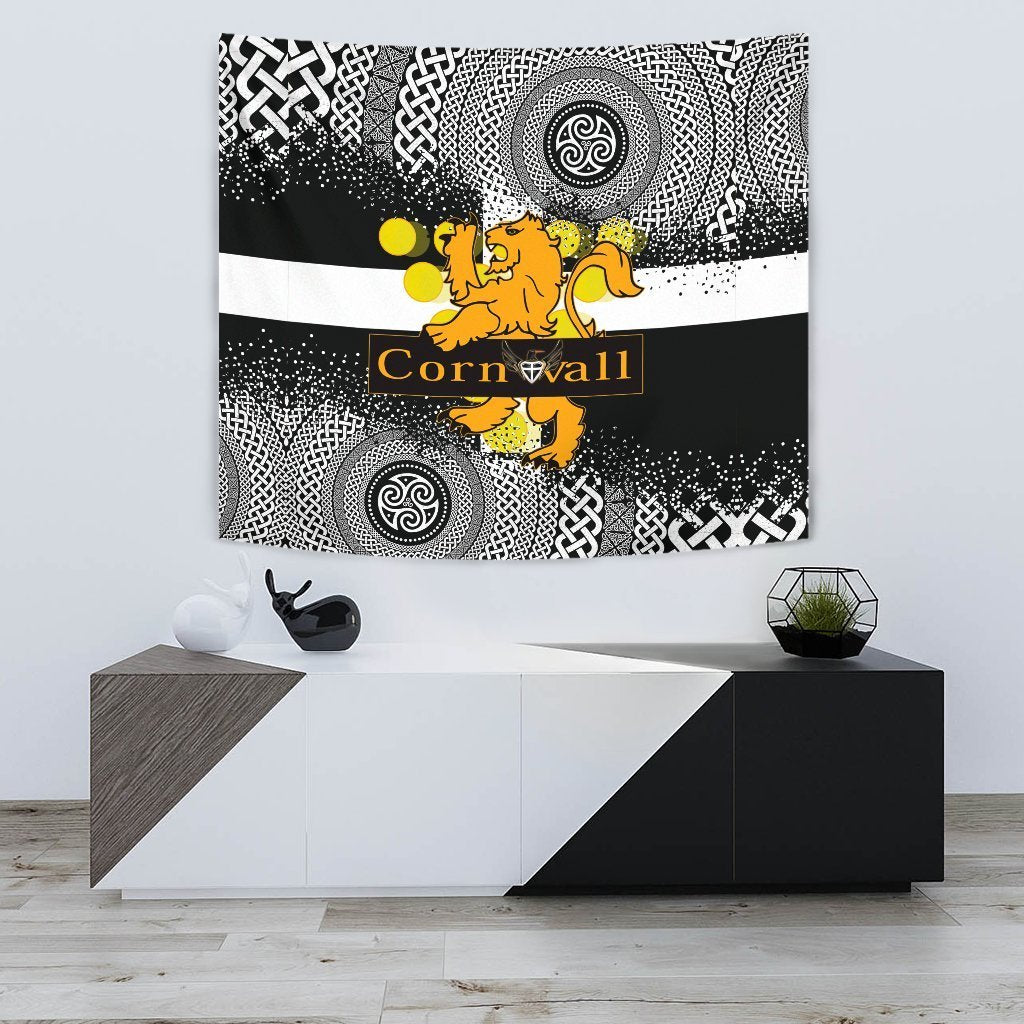 Celtic Cornwall Tapestry - Cornwall Flag With Celtic Triskelion - Vibe Hoodie Shop