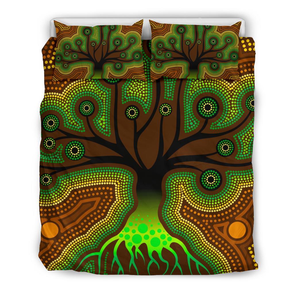 Aboriginal Bedding Set - Tree Dot Painting Art - Vibe Hoodie Shop