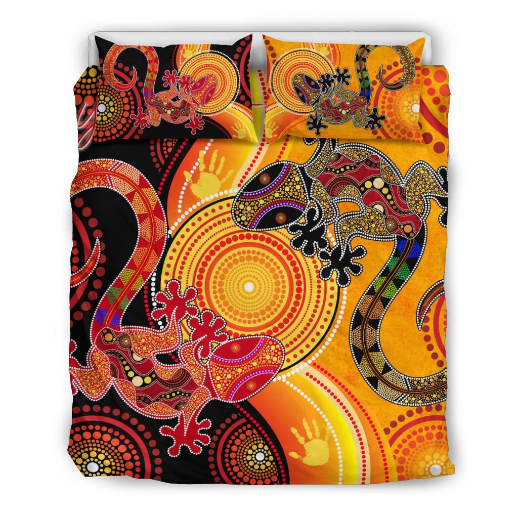 Aboriginal Personalised Bedding Set - Couple Aboriginal Lizards - Vibe Hoodie Shop