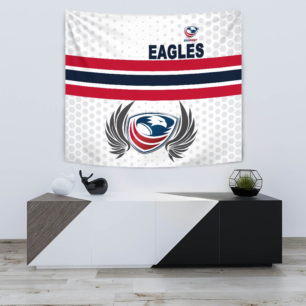 USA Rugby Tapestry Eagles Simple Style - White - Vibe Hoodie Shop