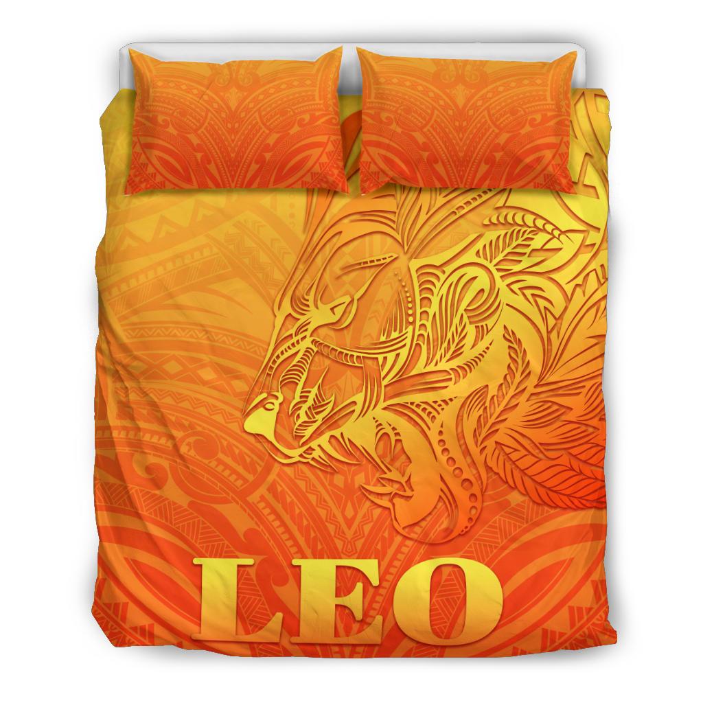 Sun In Leo Zodiac Bedding Set Polynesian Tattoo Simple - Orange - Vibe Hoodie Shop