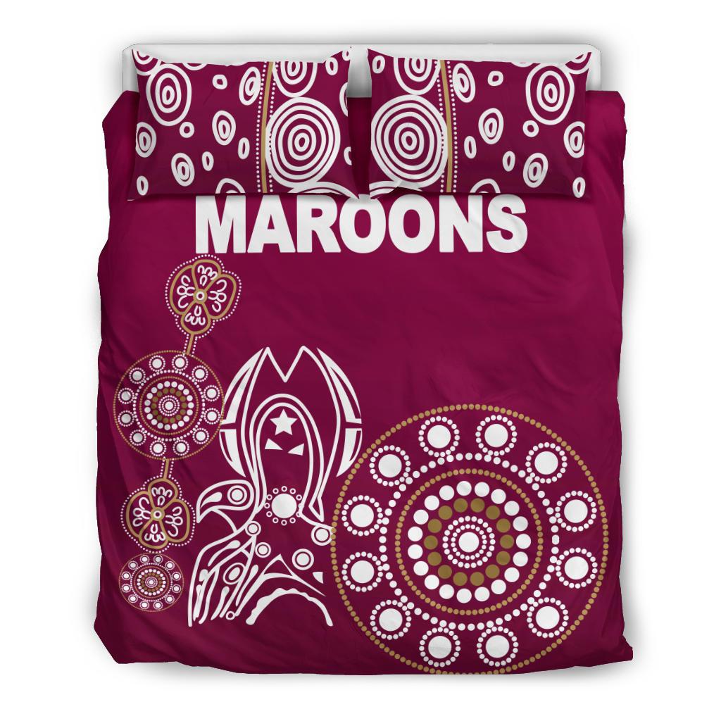 Queensland Bedding Set Maroons Simple Indigenous - Vibe Hoodie Shop