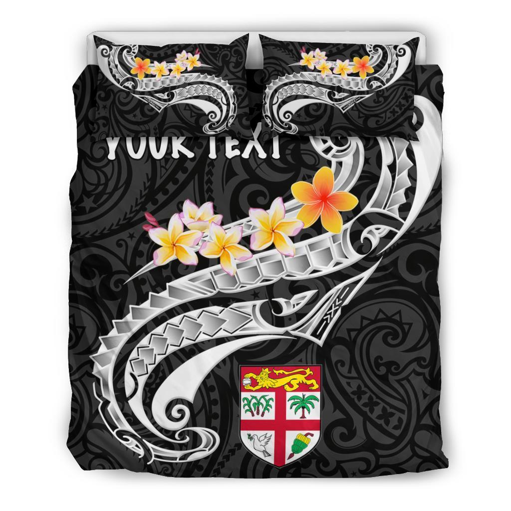 Fiji Custom Personalised Bedding Set - Fiji Seal Polynesian Patterns Plumeria (Black) - Vibe Hoodie Shop