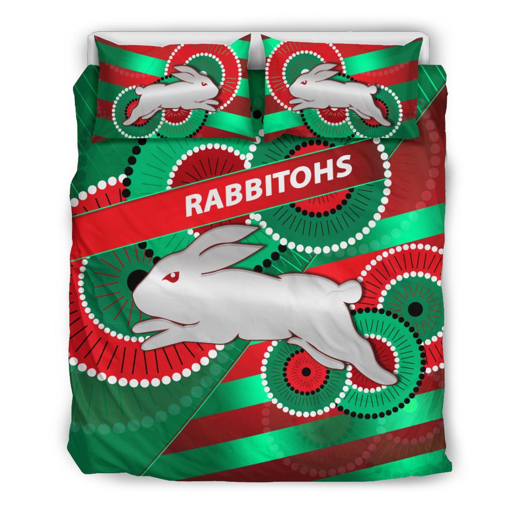 Rabbitohs Bedding Set Indigenous Bravery - Vibe Hoodie Shop