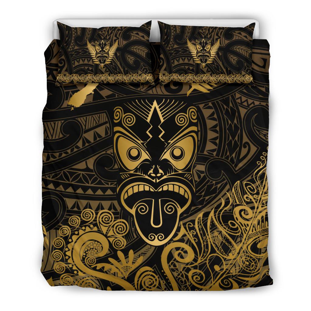 Maori Aotearoa Rugby Haka Bedding Set New Zealand Silver Fern - Gold - Vibe Hoodie Shop