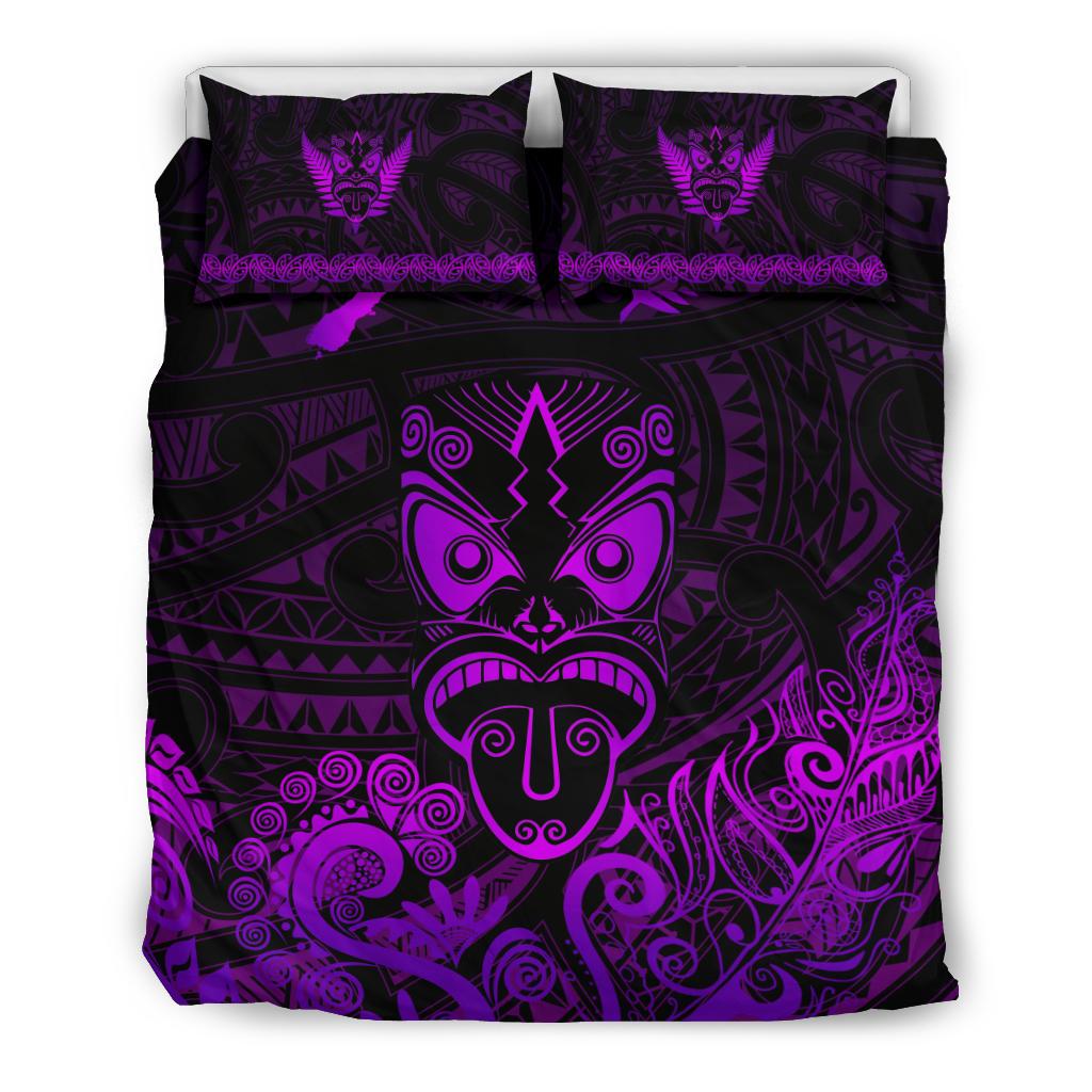 Maori Aotearoa Rugby Haka Bedding Set New Zealand Silver Fern - Purple - Vibe Hoodie Shop