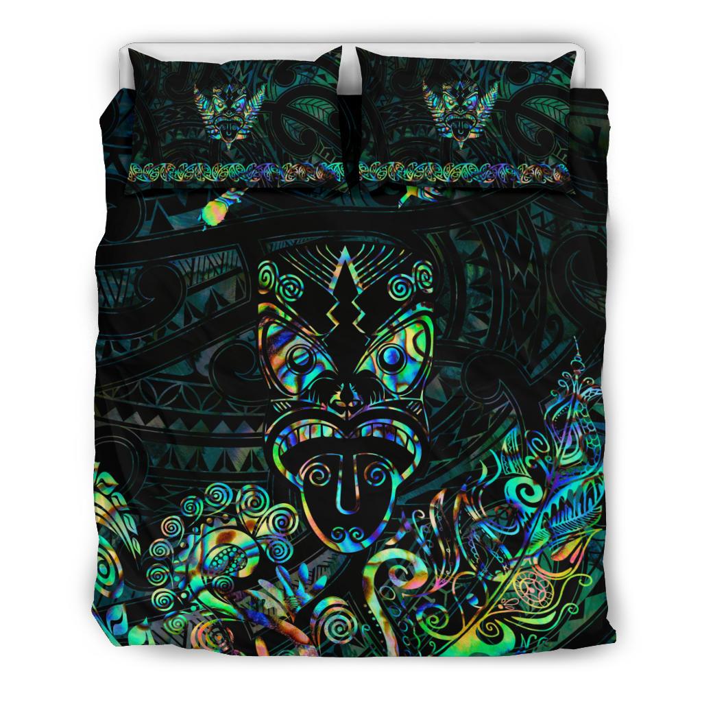 Maori Aotearoa Rugby Haka Bedding Set New Zealand Silver Fern - Paua Shell - Vibe Hoodie Shop