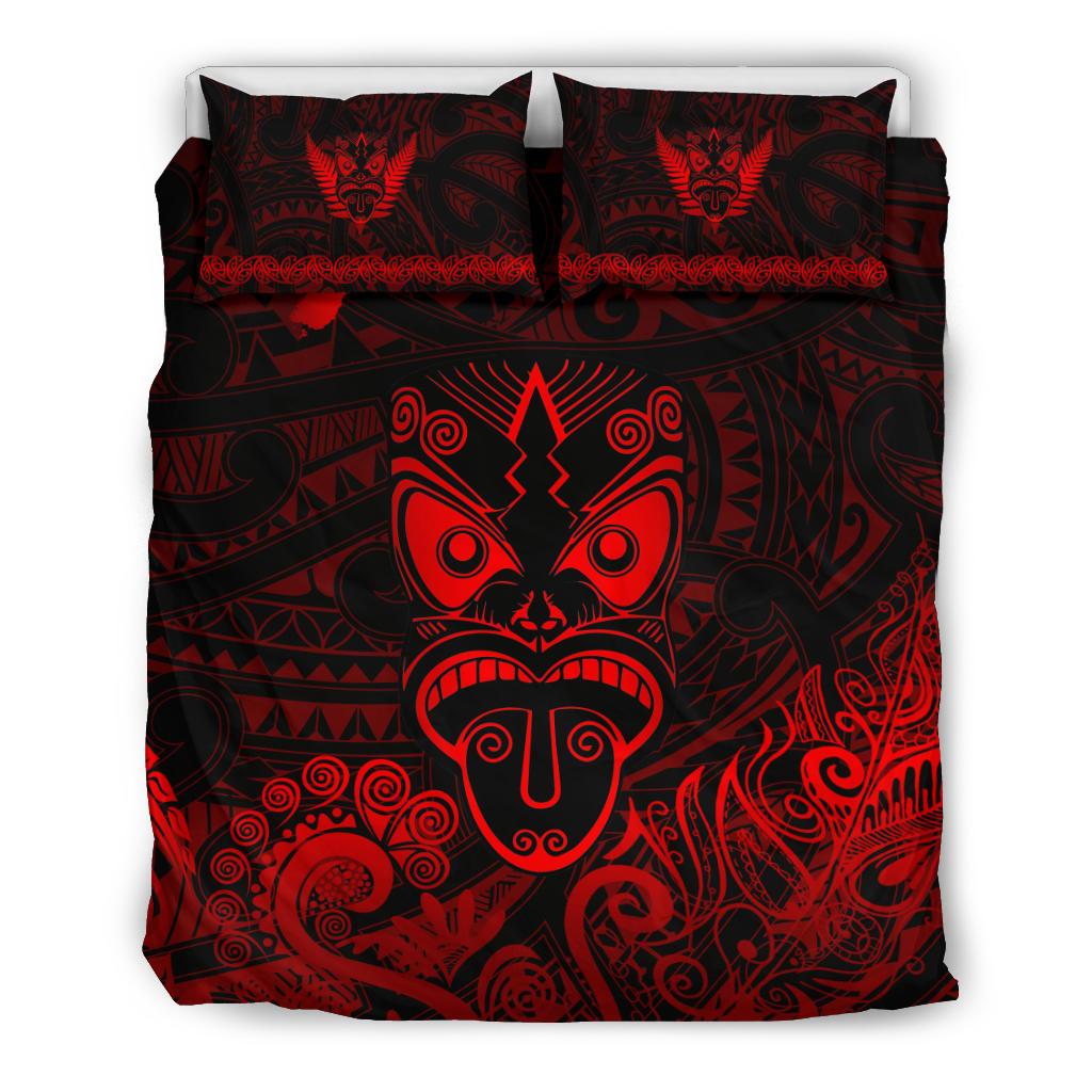 Maori Aotearoa Rugby Haka Bedding Set New Zealand Silver Fern - Red - Vibe Hoodie Shop