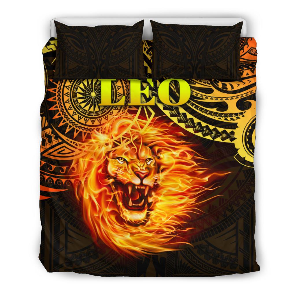 Sun In Leo Zodiac Bedding Set Polynesian Tattoo Unique Vibes - Vibe Hoodie Shop