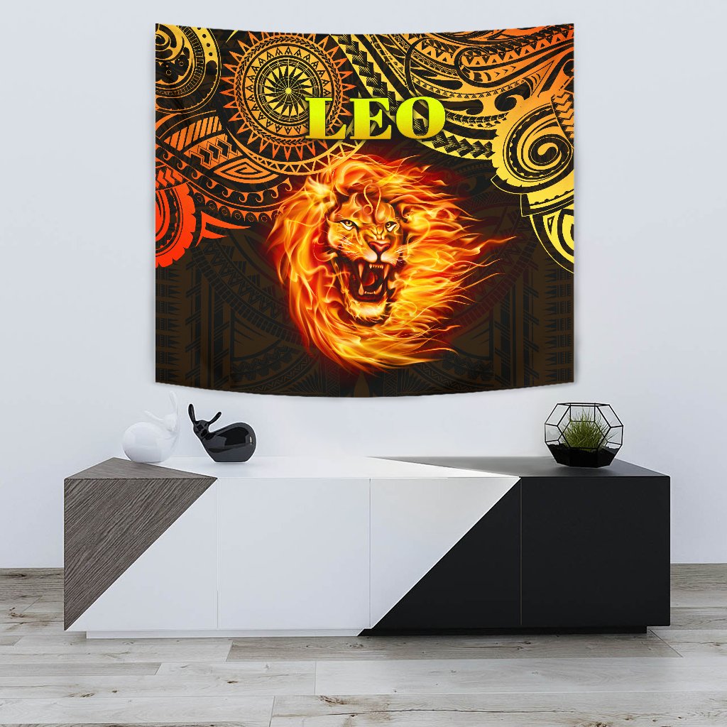 Sun In Leo Zodiac Tapestry Polynesian Tattoo Unique Vibes - Vibe Hoodie Shop