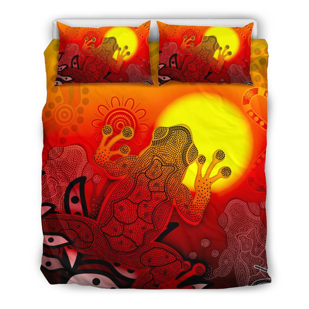 Aboriginal Bedding Set - Indigenous Frog (Red) - Vibe Hoodie Shop