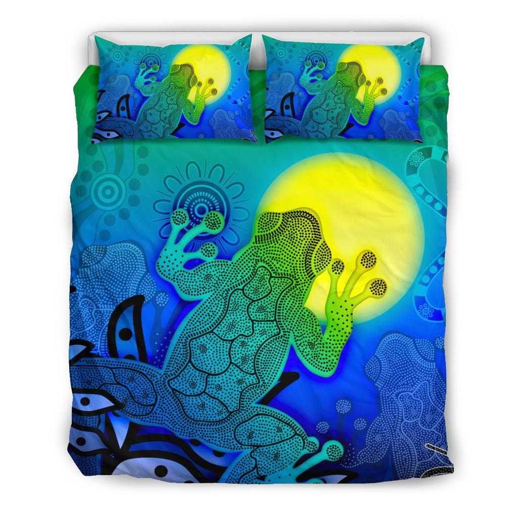 Aboriginal Bedding Set - Indigenous Frog (Blue) - Vibe Hoodie Shop