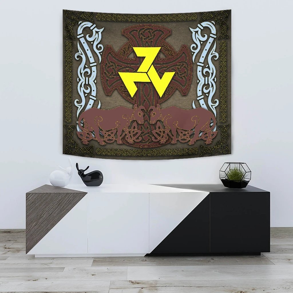 Celtic Tapestry - Bulls With Celtic Cross And Triskelion - Vibe Hoodie Shop