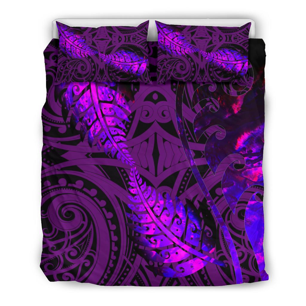 Aotearoa Maori Bedding Set Silver Fern Koru Vibes Purple - Vibe Hoodie Shop