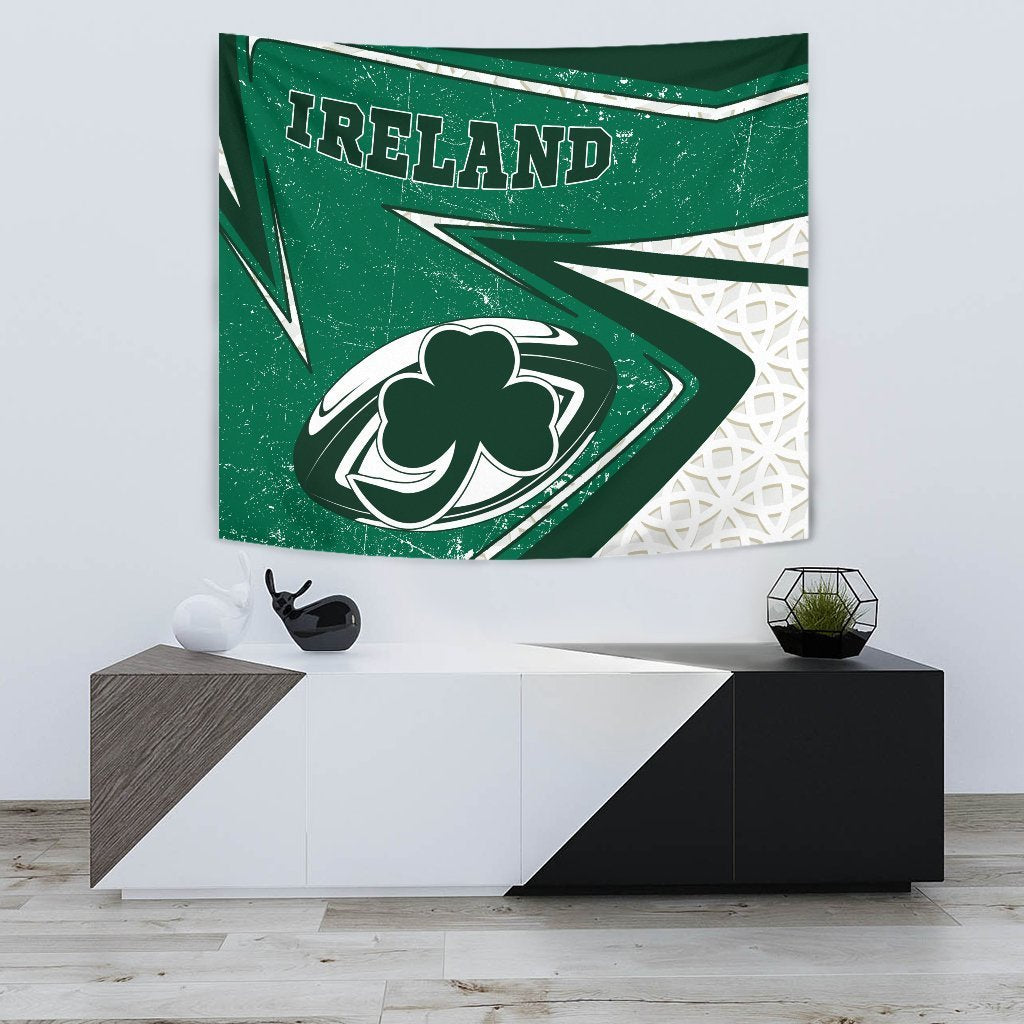 Ireland Rugby Tapestry - Celtic Shamrock and Rugby Ball - Vibe Hoodie Shop