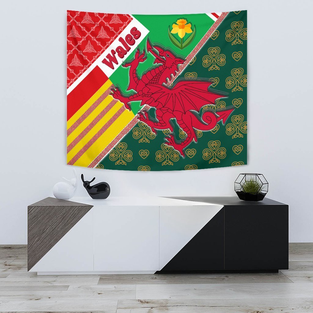 Celtic Wales Tapestry - Cymru Dragon and Daffodils - Vibe Hoodie Shop