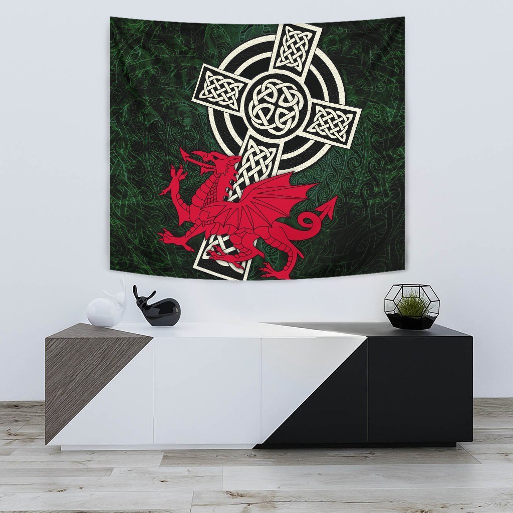 Wales Celtic Tapestry - Celtic Cross and Cymru Skew Style - Vibe Hoodie Shop