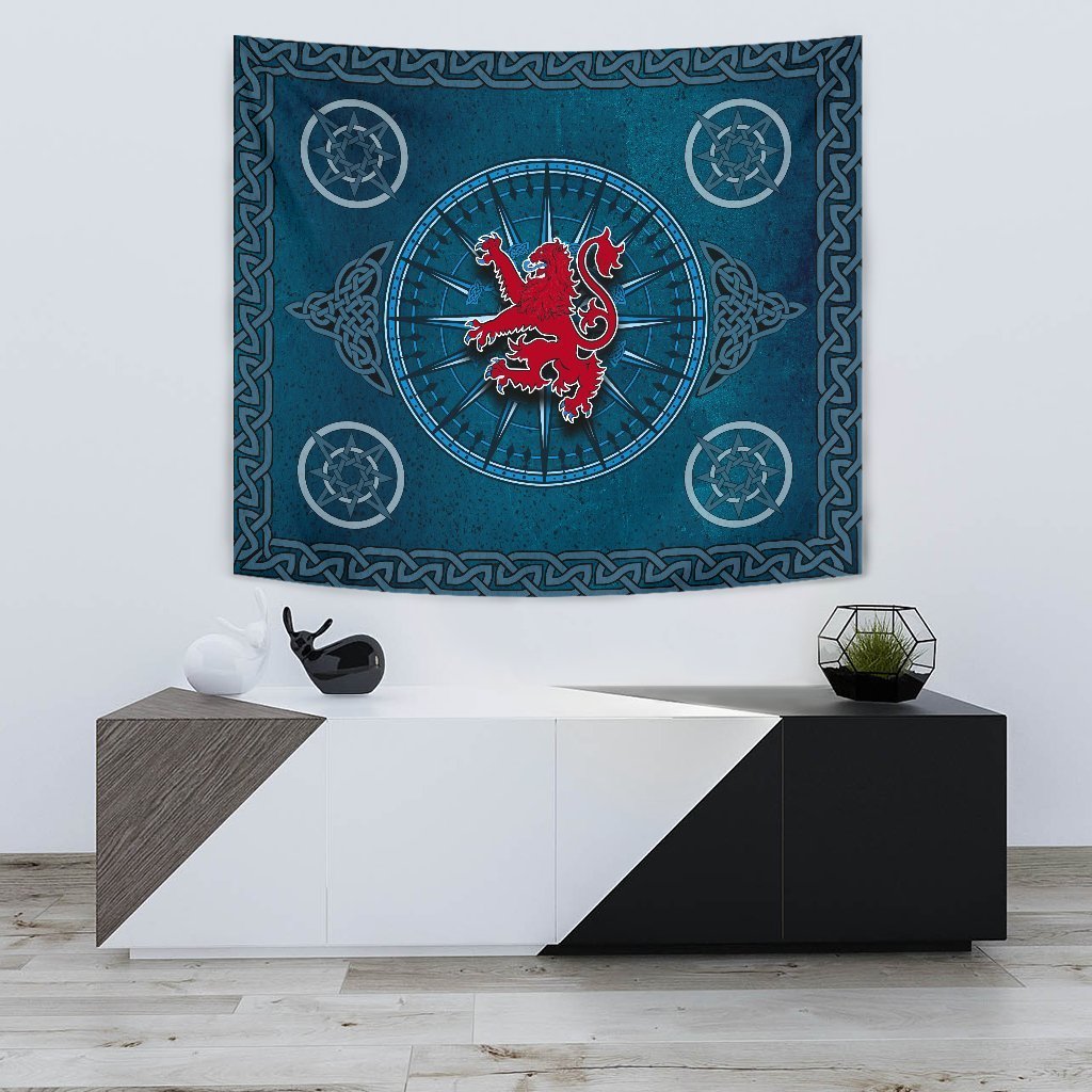 Scotland Celtic Tapestry - Celtic Compass With Scottish Lion - Vibe Hoodie Shop