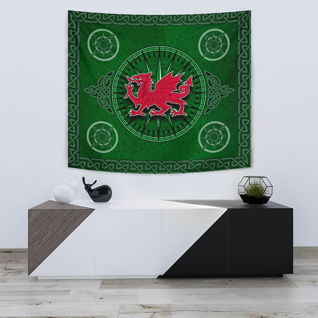 Wales Celtic Tapestry - Celtic Compass With Welsh Dragon - Vibe Hoodie Shop