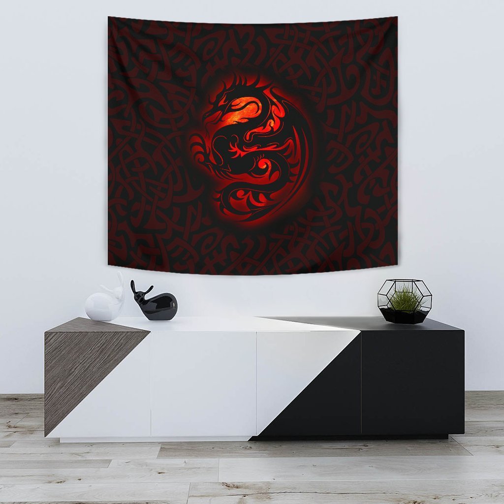 Wales Celtic Tapestry - Fury Celtic Dragon With Knot - Vibe Hoodie Shop