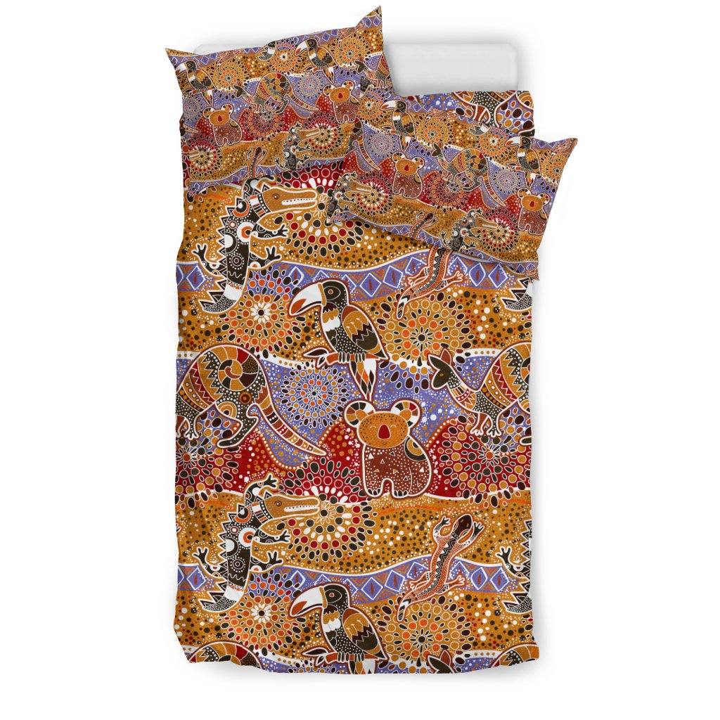 Aboriginal Bedding Sets, Kangaroo Kookaburra Koala Patterns Ver02 - Vibe Hoodie Shop