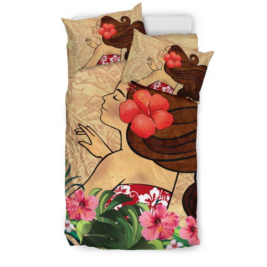 Polynesian Bedding Set - Hula Girl With Hibiscus - Vibe Hoodie Shop