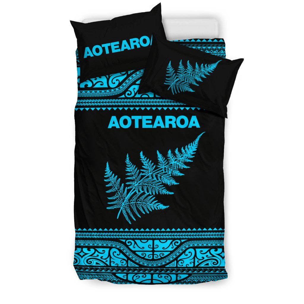 Aotearoa New Zealand Maori Bedding Set Silver Fern - Blue - Vibe Hoodie Shop