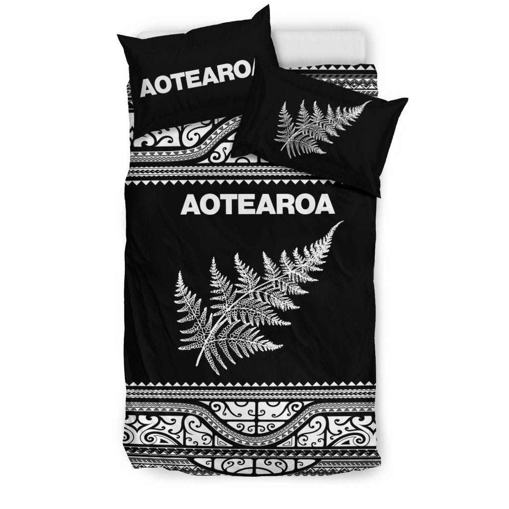 Aotearoa New Zealand Maori Bedding Set Silver Fern - White - Vibe Hoodie Shop