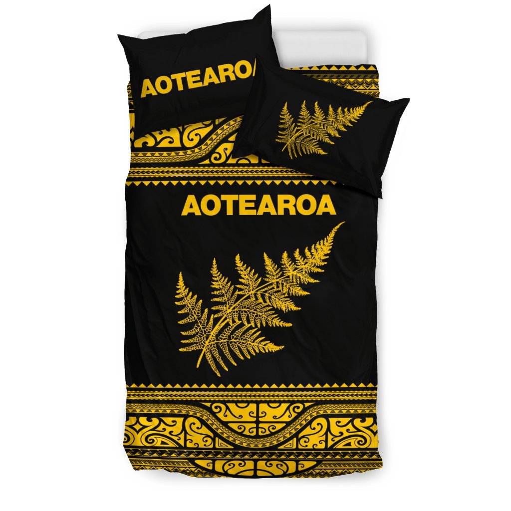 Aotearoa New Zealand Maori Bedding Set Silver Fern - Yellow - Vibe Hoodie Shop