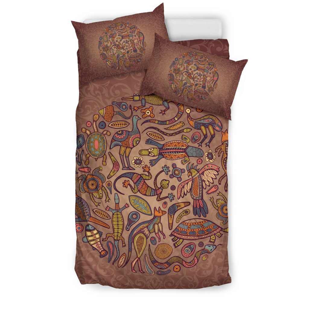 Aboriginal Bedding Sets, Kangaroo Kookaburra Circle Australian Animals - Vibe Hoodie Shop